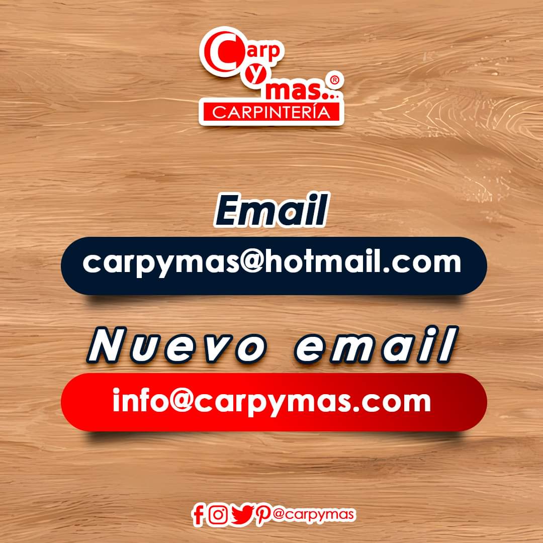 Carpymas's tweet photo. 🔴#AVISO🔴
Solo queremos confirmar nuestros emails OFICIALES y compartirles el nuevo 👉👉𝗶𝗻𝗳𝗼@𝗰𝗮𝗿𝗽𝘆𝗺𝗮𝘀.𝗰𝗼𝗺
#Carpymas carpintería de OTRO NIVEL https://t.co/rW0iZGmrt5