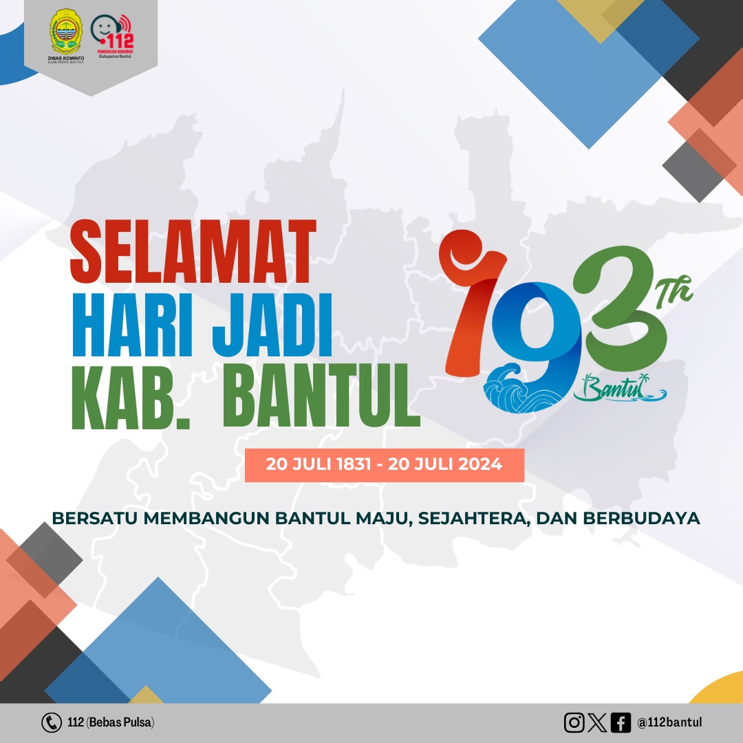 Bantul Siaga 112 mengucapkan Selamat Hari Jadi Kab. Bantul yang ke-193
Bersatu Membanguh Bantul Maju, Sejahtera, dan Berbudaya

🔥🔥🔥🔥🔥🔥🔥🔥
❤️❤️❤️❤️❤️❤️❤️❤️
🙏🏻🙏🏻🙏🏻🙏🏻🙏🏻🙏🏻🙏🏻🙏🏻

#HariJadiBantul193
#BantulSiaga112 
#PanggilanDaruratBantul 
#EmergencyCall112
