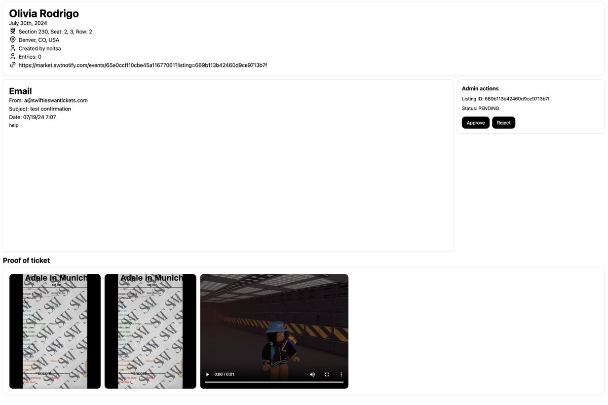 swiftieswanttix's tweet photo. One of the cool things we've built over the last year is our market, which is a semi-automated platform for selling tickets :)

https://t.co/u9CGCRdqpj

It requires discord, but here are some screenshots :)

Based on the same amazing tech that drives Notify https://t.co/c532RYAUhC