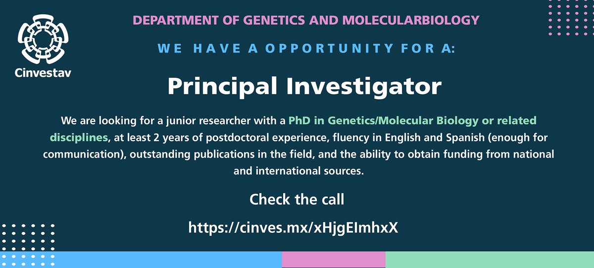 Cinvestav (@cinvestav) on Twitter photo 🚨 PLAZA DE INVESTIGACIÓN 🚨
En el Departamento de Genética y Biología Molecular.
Concursa por un puesto de investigador o investigadora de tiempo completo
📨 lmunoz@cinvestav.mx
🔗 cinves.mx/xHjgEImhxX 🚨 PLAZA DE INVESTIGACIÓN 🚨
En el Departamento de Genética y Biología Molecular.
Concursa por un puesto de investigador o investigadora de tiempo completo
📨 lmunoz@cinvestav.mx
🔗 cinves.mx/xHjgEImhxX
