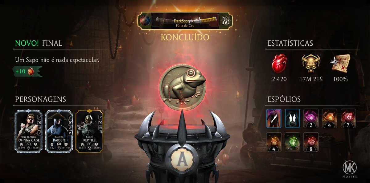 Acabei de concluir uma Partida da Kripta em Mortal Kombat mobile! Confira minhas estatísticas.