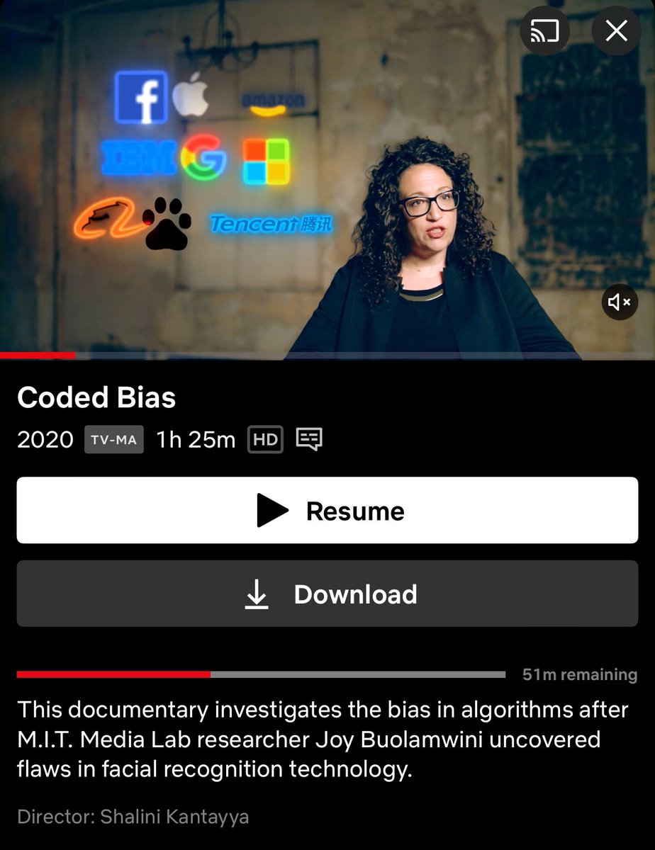 For anyone interested in AI, social justice, or planning to teach their students about algorithmic biases, you will want to watch CODED BIAS on Netflix.