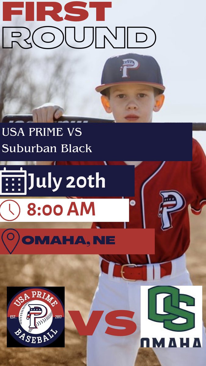 Rebels7u's tweet photo. NEBRASKA STATE TOURNAMENT 
FIRST ROUND
🇺🇸vs 🐎
🏟️: Westchester Park Field 3
📍: Omaha, Nebraska
☁️: Chance of Rain 74•
⏰: 8:00 AM
📊: USA PRIME OMAHA 11U Blue GAMECHANGER
📺: USA PRIME OMAHA 11U Blue GAMECHANGER
#ShockTheWorld #takestate #finishstrong #notdoneyet https://t.co/RYTY6hWdtg
