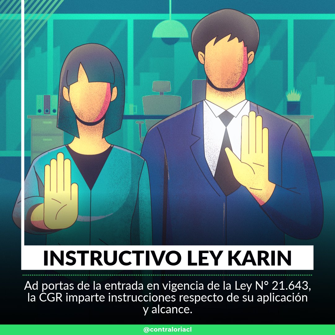 Contraloriacl's tweet photo. 🔴 AHORA | La Contraloría emite instructivo sobre la aplicación de la Ley Karin. Se tuvo presente la obligación especial de atención y protección a las víctimas de violencia de género en el ámbito laboral.
La nota acá 👉https://t.co/KO9zpuxtlt https://t.co/Lq28iDqMfe