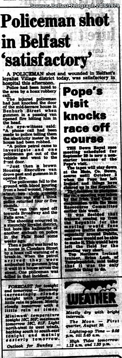 OnThisDayPIRA's tweet photo. #OnThisDay in 1979 the IRA attempted to murder Jim Craig, RUC, 30, lured to house by a reported burglary at 54 Benburb St, Belfast. IRA took over house opposite posing as NIHE workers. Officer shot x2 in head. For 40 years, children thought he died. https://t.co/8sM0rwkRXk… #OTD https://t.co/PNq2ZpSkJY