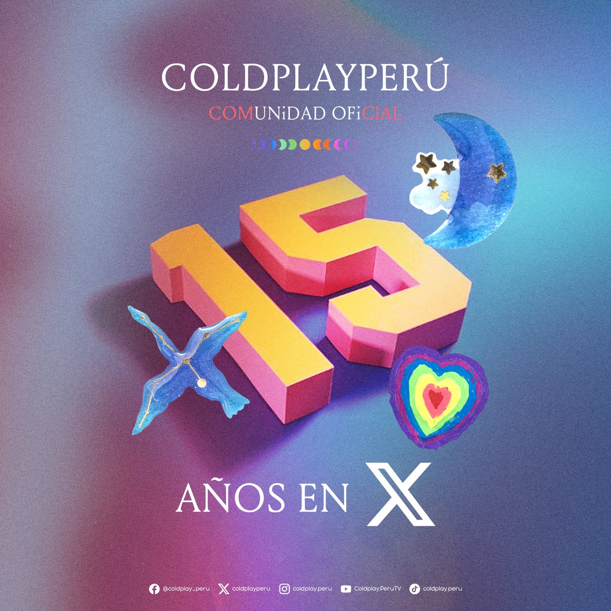coldplay_peru's tweet photo. 🌙🇵🇪 Coldplay Perú cumple 15 AÑOS en la plataforma que es la voz de nuestra comunidad en redes. Ayer como TWITTER, hoy somos X, era tras era siempre Brothers & Sisters peruanos juntos en la misma aventura
🟥⬜🟥 @coldplay #coldplayperu https://t.co/gRlUChQpVX