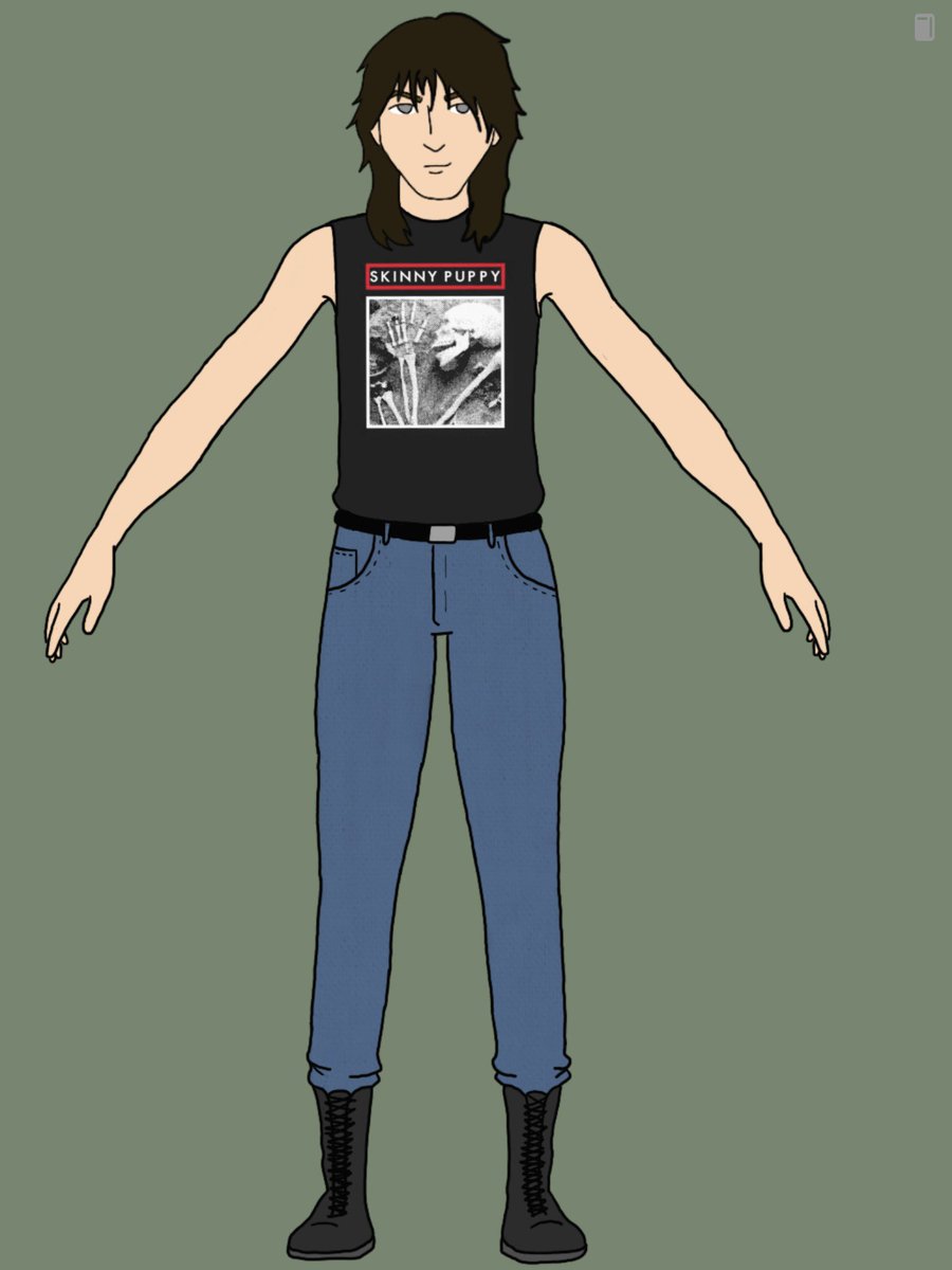 Asanoffering's tweet photo. BEHOLD!!! My newest creation: Dallas Whitlock. Coffee slinger, Skinny Puppy fan, smoocher of FBI agents. (Please excuse the pose this is for my ref sheet) https://t.co/nFj3FiyLOw