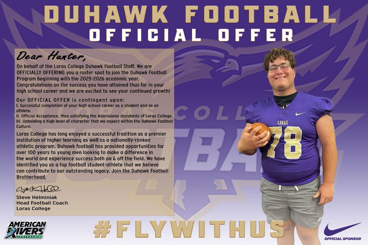 I am blessed to say that i have received an offer from <a href="/LorasCollegeFB/">Loras Football</a> Thank you <a href="/CoachGBower/">Greg Bower</a> and <a href="/CoachHLorasFB/">Steve Helminiak</a> for giving me the ability to continue my athletic and academic career!!! <a href="/RFVarsityFB/">Rock Falls Football</a> <a href="/PrepRedzoneIL/">Prep Redzone Illinois</a> #offer