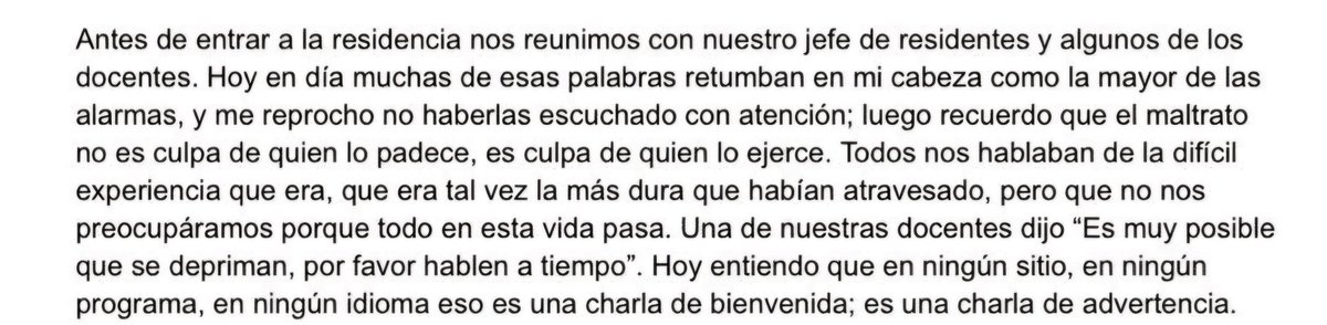 Como a los jefes de residentes y a los docentes, que tambien como v victimas y victimarios de ese maltrato el unico consejo que pueden dar es q en la vida todo pasa ... que hay q aguantar, o que avisen si se deprimen