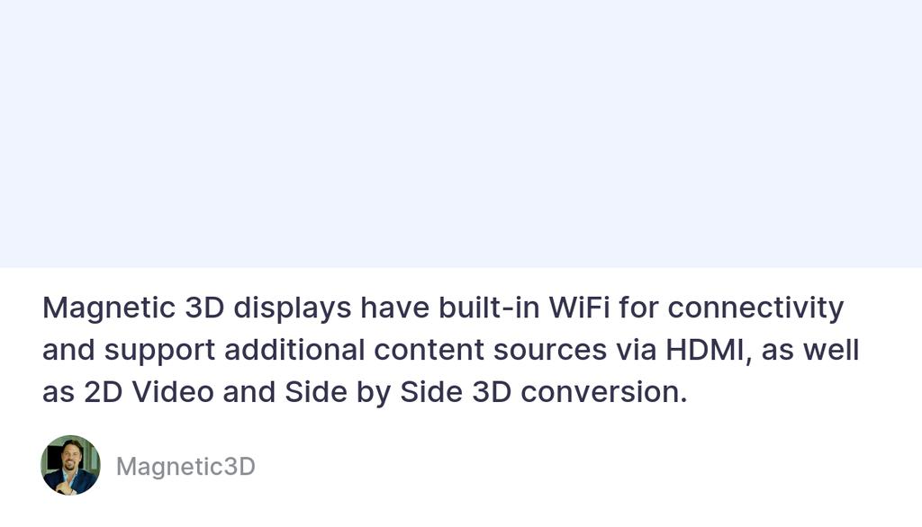 MAGNETIC 3D LAUNCHES GLASSES-FREE 3D DISPLAYS WITH DIGITAL ARTWORK AND “HOLOGRAPHIC” VISUALS FOR YOUR LIVING ROOM
▸ lttr.ai/AU8Cl

#VisualExperiences #3DGlasses #VrHeadset #ScienceFictionsFilms #UserFriendlyMobileApp #SpeciallyFormattedArtwork #RemoteTechnicalSupport