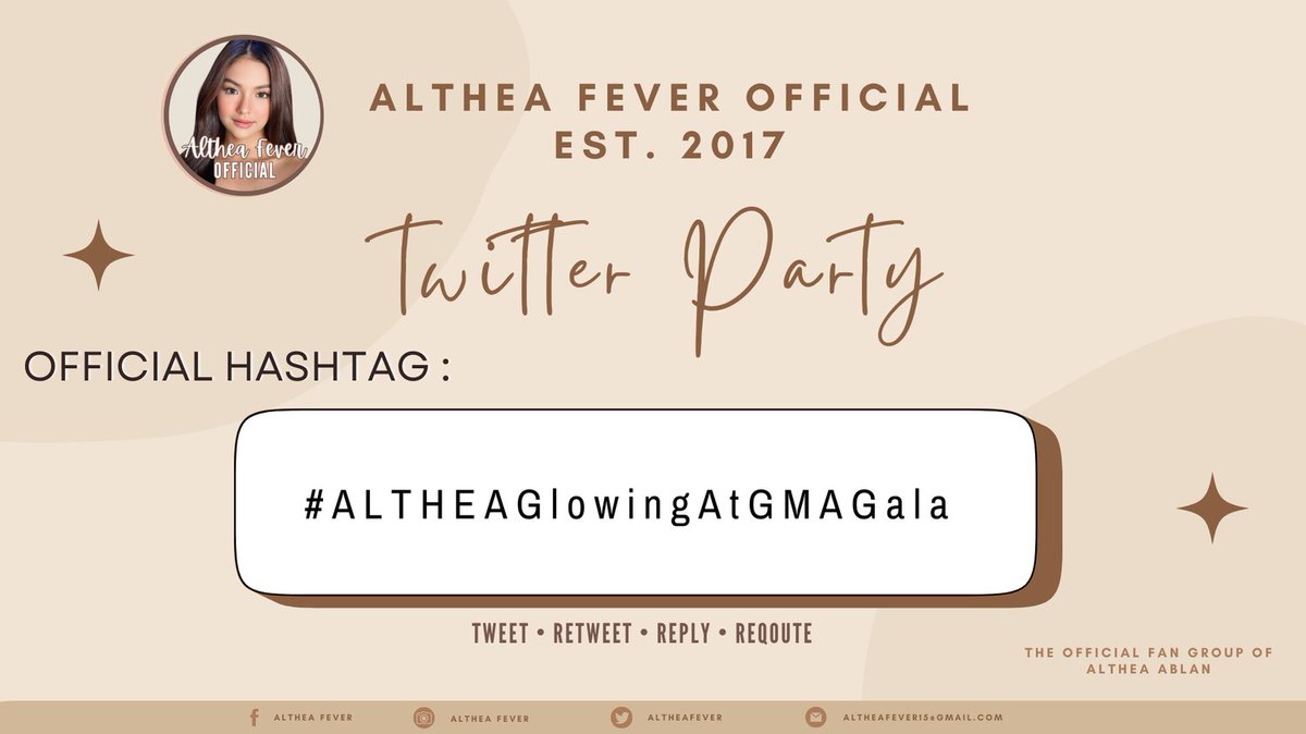 AltheaFever's tweet photo. Are you excited for GMA Gala 2024? Join to our Twitter Party and participate sa mga activities, Tweet with us using our official hashtag

We will start at 3pm, See you later Althea Fam! 

#ALTHEAGlowingAtGMAGala 
#GMAGala2024 https://t.co/lXHFXjiSu1