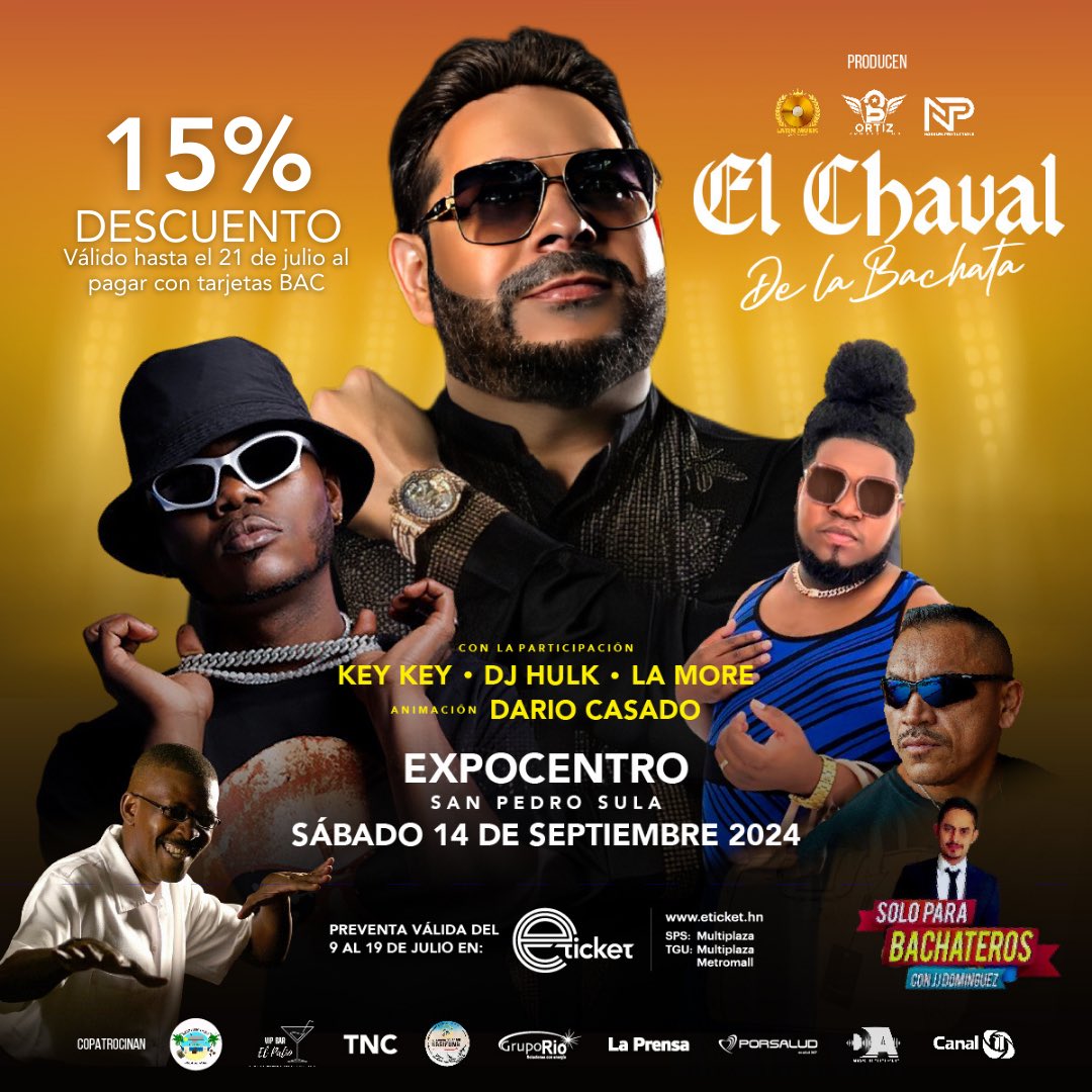charlierivera5's tweet photo. ¡Prepárate para bailar toda la noche! 💃🕺 El Chaval de la Bachata llega a SPS este 14 de septiembre  y vas a querer estar ahí. 🎶🔥

Aprovecha un 15% de descuento en tus entradas al pagar con Tarj BAC. Descuento valido hasta el 21 de julio. Compra aquí https://t.co/oOgsB8NOWq https://t.co/uHHveuEPBT