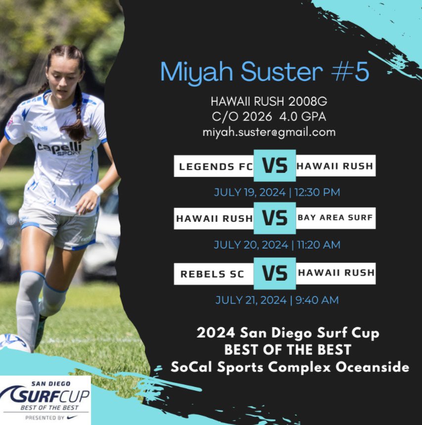 miyahsuster's tweet photo. 2024 Surf Cup San Diego- Best of the Best. Thank you to all the coaches who came out today to watch my teammates and me. We communicated well, made great passes, and connected with one another - a great win today. Can’t wait for the rest of the weekend! Come and watch us please. https://t.co/pC8Npl9yay