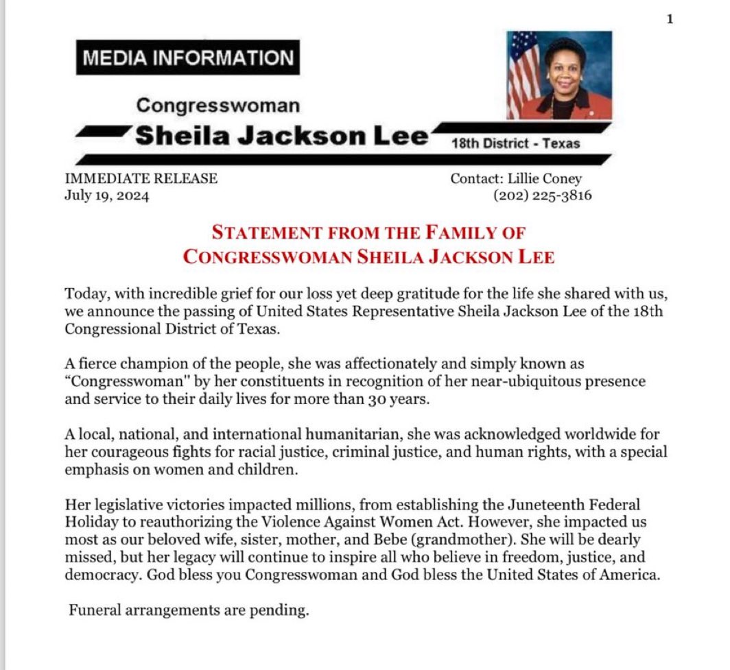 keithboykin's tweet photo. Rest in power Sheila Jackson Lee. 🙏🏾 https://t.co/k7kbLJLZFj