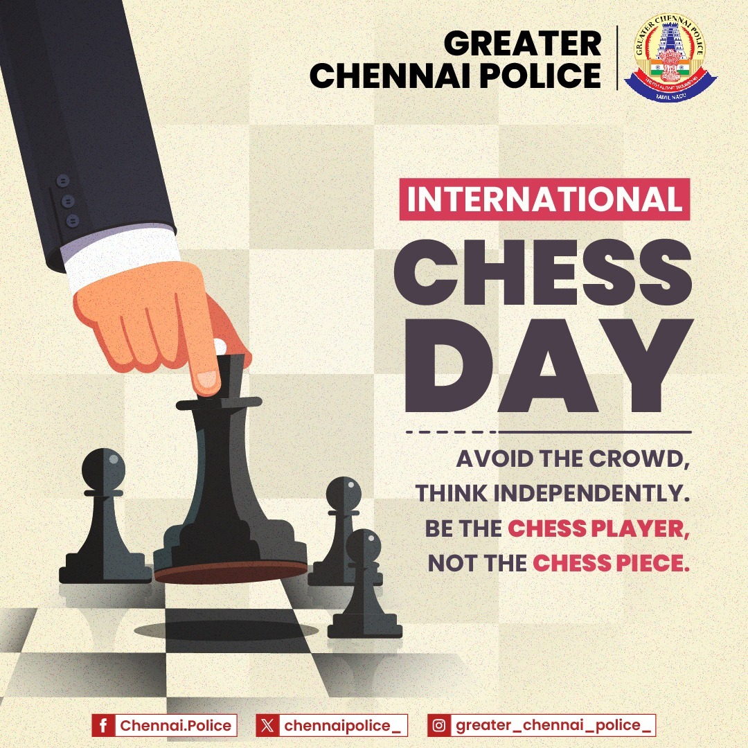 chennaipolice_'s tweet image. ♟ Happy International #ChessDay!

#InternationalChessDay #ChessDay #ChessDay2024 #chennaipolice #greaterchennaipolice #chennaicitypolice