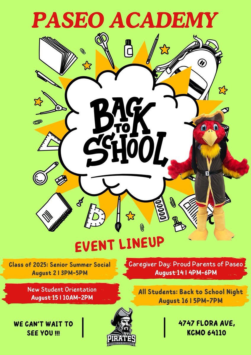 Back to School Event Lineup for Paseo Academy!!