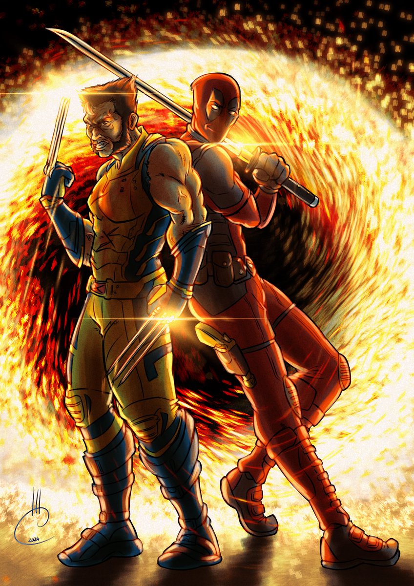 SupesBatsy's tweet photo. Thanos: “I am inevitable.”
Deadpool: “And I am Iron Man!”
Wolverine: “What the f&*k are you talking about?”
Deadpool: “You’re right, it would have fit you better.”
Here’s a #DeadpoolAndWolverine fanart I finished while listening to @DaveePena’s #VodkaStream, hope y’all enjoy 🔥 https://t.co/PPc0vqt9D3