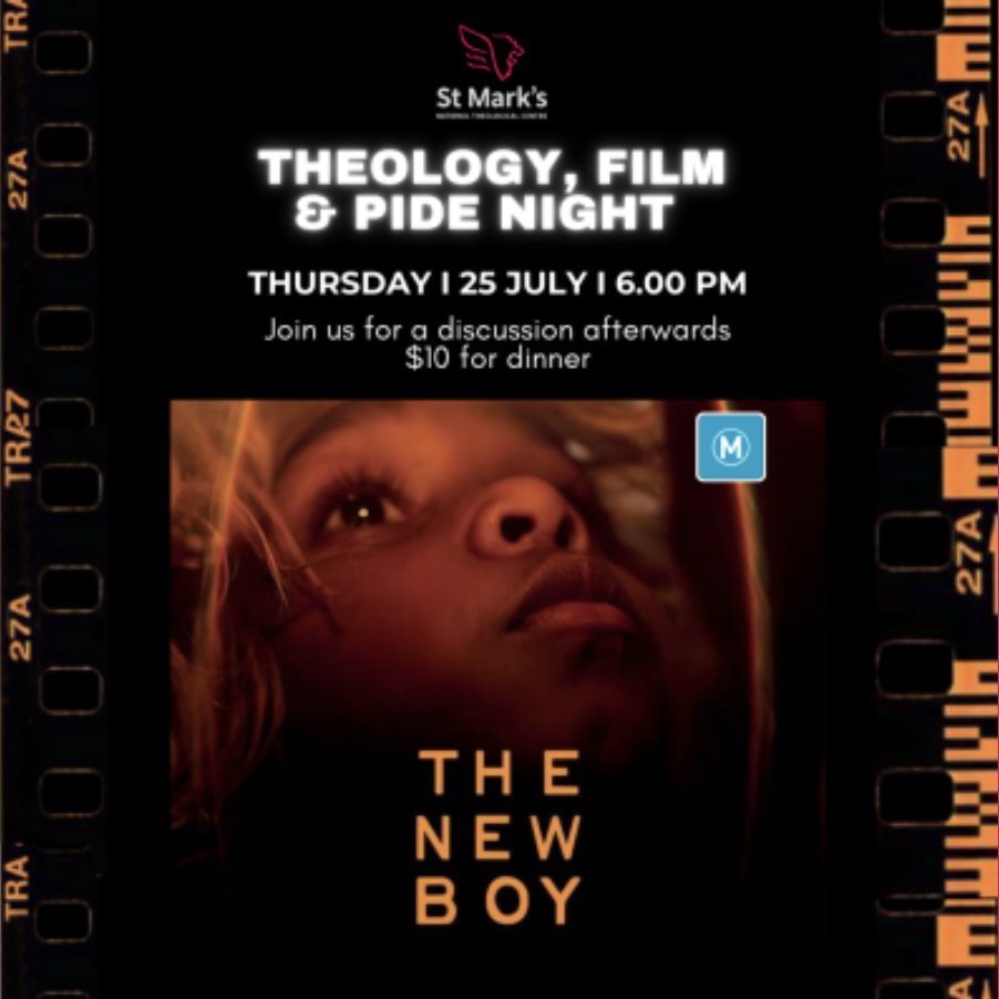 gladwinmichael's tweet photo. Join us this coming Thursday night at 6pm for our next film, theology, and pide night at St Mark's National Theological Centre. Special guests: Rev Dr John Harris, author of One Blood; and Rev Dr Katherine Rainger. All welcome! Details and RSVP: https://t.co/6XbjWiipLT https://t.co/gIcPXgKfuN