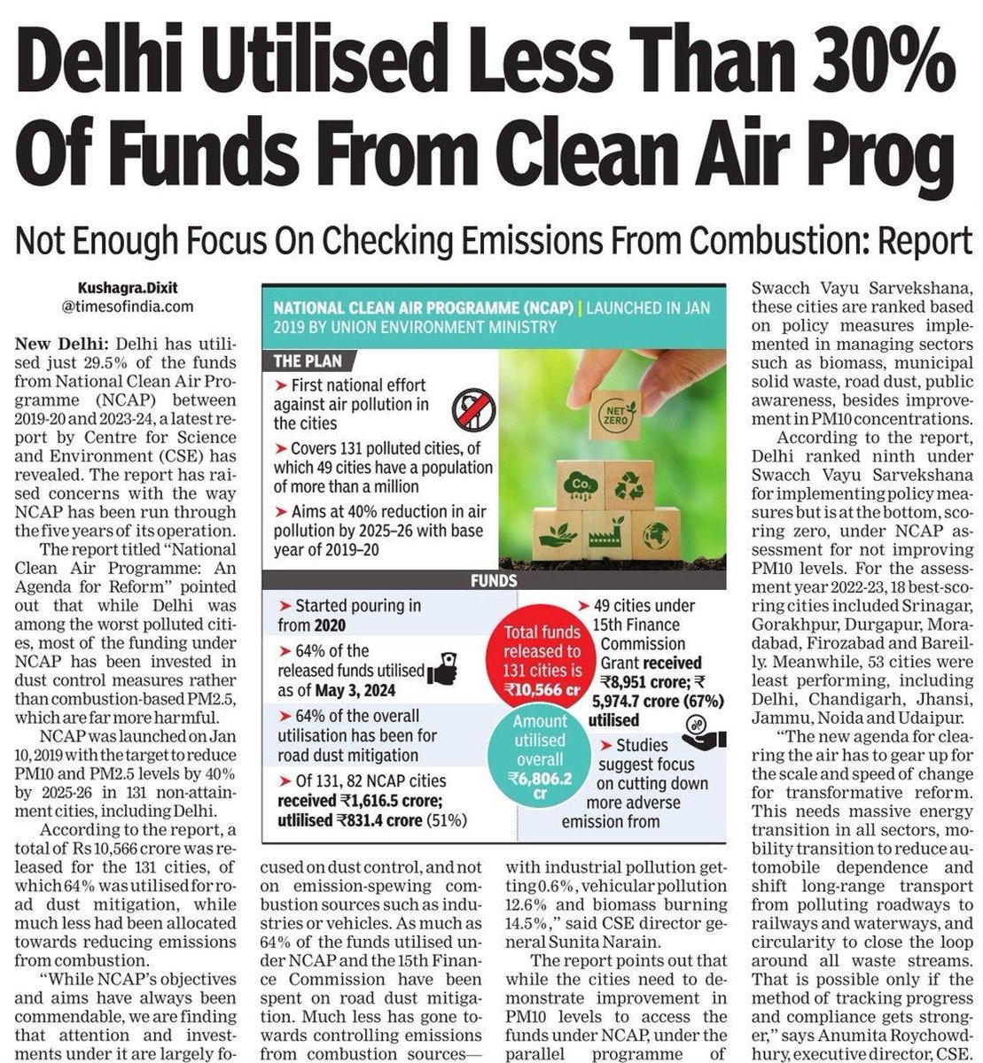 Delhi has utilised just 29.5% of the funds from National Clean Air Programme (NCAP) between 2019-20 and 2023-24!

<a href="/ArvindKejriwal/">Arvind Kejriwal</a> <a href="/LtGovDelhi/">LG Delhi</a> <a href="/AapKaGopalRai/">Gopal Rai</a>