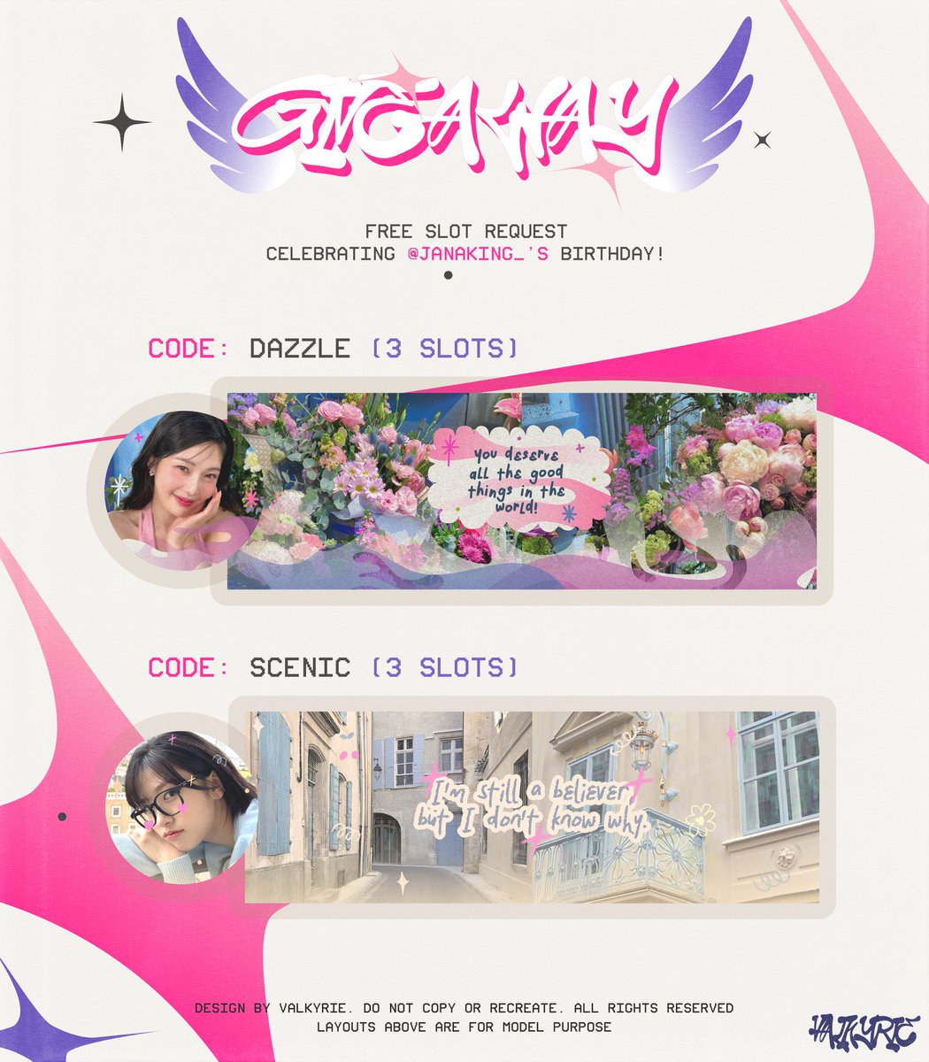 HELP REPOST? thank you 🌟

halo! hari ini (20/7) vaL mau bagiin 6 FREE SLOT by req scenic &amp; dazzle! sponsored by kakak anon dalam rangka ulang tahun kak janggala <a href="/JAnaking_/">Aegypt J. Anaking</a> 🎉 cara ikutannya bisa cek di reply yaa! 

#zonauang #zonaba