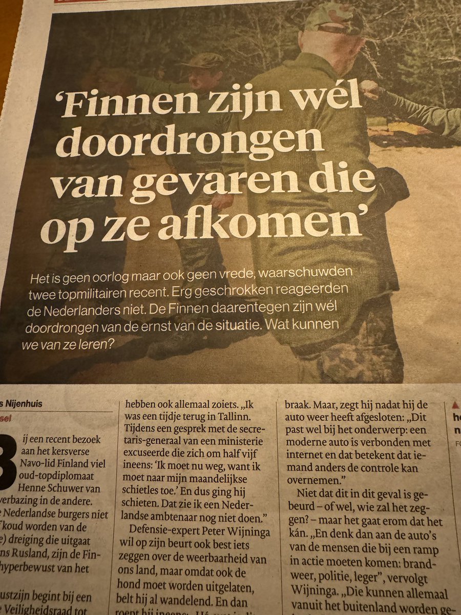 Dan lees je zo’n artikel en dan ga je toch wel nadenken. Zijn we goed genoeg voorbereid op een dreiging. Finland wel … maar Nederland?