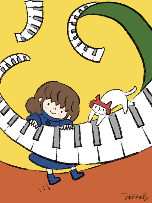 時の流れと音楽が織りなす温かなひととき。                         #絵 #イラスト #猫 #ネコ #Cat