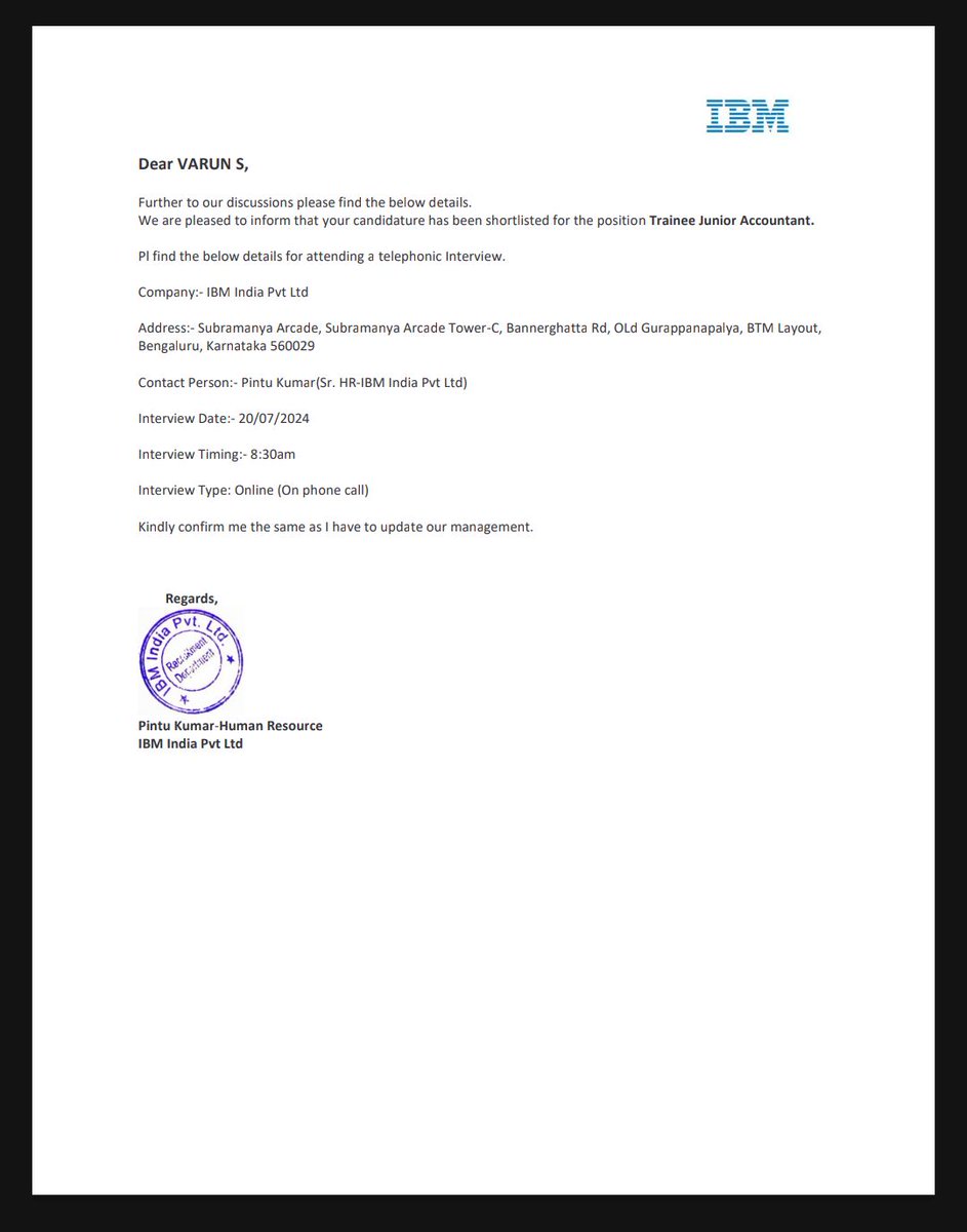 UFMAgency's tweet photo. 🚨 Warning! Scammers are using @ibm_in  name in @bangalore  My friend got a fake interview letter, had an "interview" at 8:30 AM, and received a bogus offer letter from Pinto Kumar (7387240531). They asked for a 10K security deposit. Stay alert, @BlrCityPolice @BangaloreMirror https://t.co/fU9XwUUzQe