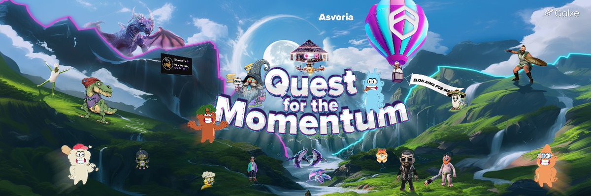 Asvoria_web3's tweet photo. The Quest for the Momentum is live, don't miss out on your opportunity to win $ASV tokens and learn about our latest technology and tools! 

Join now! https://t.co/Ob1vlFAw3x https://t.co/Pj6COz7d1A