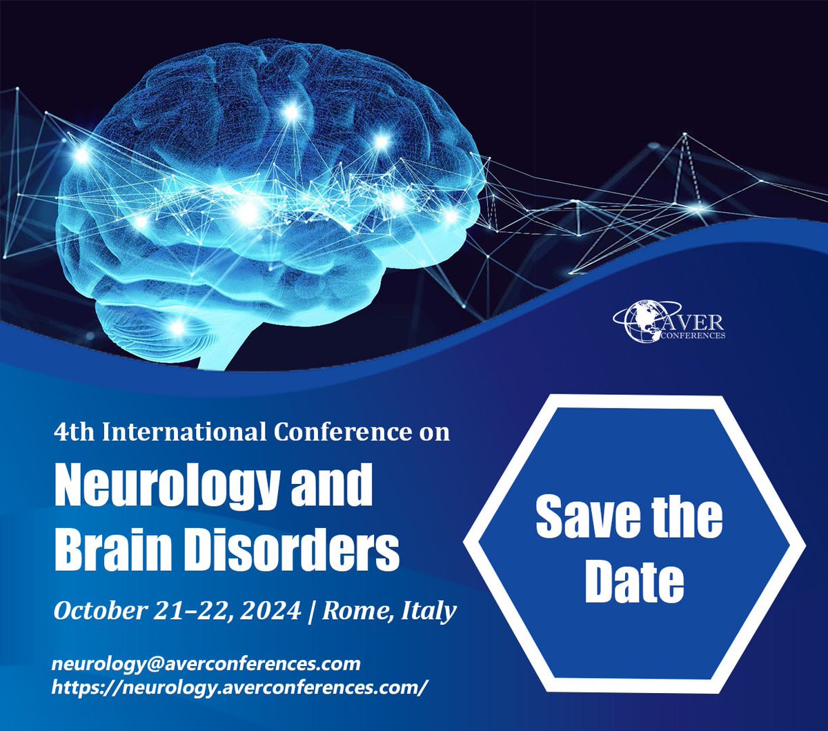 🌟Save the Date!🌟
Join us at the “4th International Conference on #Neurology &amp; Brain Disorders," on October 21–22, in Rome, #Italy. 
Date: October 21-22
Location: Rome, Italy
Learn more: neurology.averconferences.com
Contact us: neurology@averconferences.com
#Neurosciencemeetingsitaly