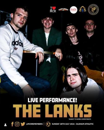 Watch an incredible line up of live music before this year’s Manchester Remembers charity football match on Sunday 28 July at Boundary Park. The tunes start from 12pm, including an exciting performance from The Lanks. Don’t miss out. 🎫 bit.ly/3KRv6WV #MCRRemembers
