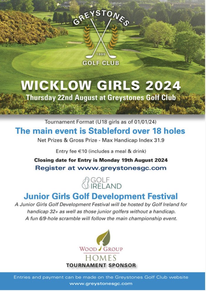 The Wicklow Boys’ and Girls’ Tournaments are being played <a href="/GreystonesGolf/">Greystones Golf Club</a> in August. More information on both events can be found here - greystonesgc.com
<a href="/IrishGolfDesk/">Brian Keogh</a> <a href="/amateur_info/">Irish Amateur golf info</a>