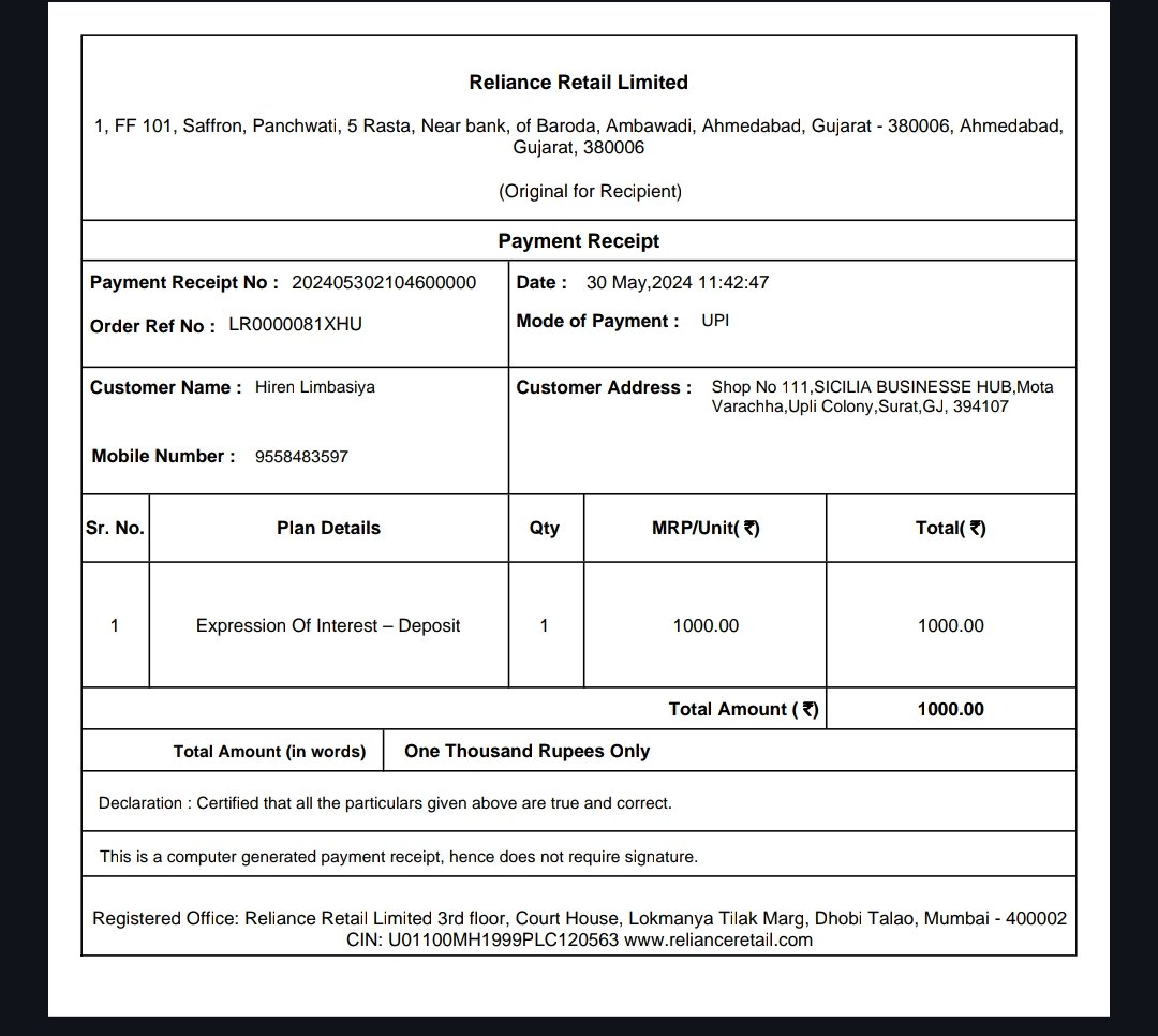 HirenLimba's tweet photo. Please give me refund of my cancel plan. It is been almost 2 month. Below I have attached receipt. @JioCare @reliancejio https://t.co/GJAkhJm8Og