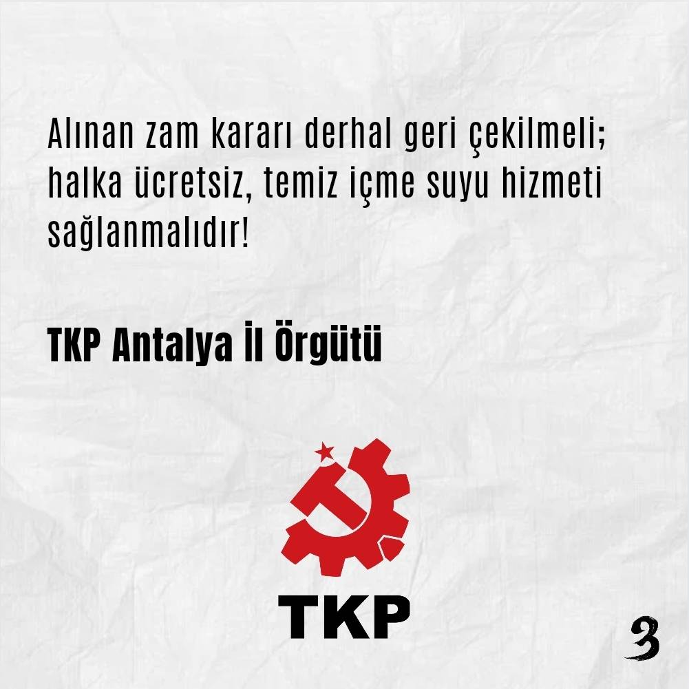 "Sosyal belediyecilik" değil, piyasacı belediyecilik! 

#Antalya Büyükşehir Belediyesi dün yapılan belediye meclisi ve ASAT genel kurulu toplantılarının ardından suya 5 metreküpe kadar olan kullanımlar için % 446, diğer kademeler için de değişen oranlarda zam yaptı. 🔽