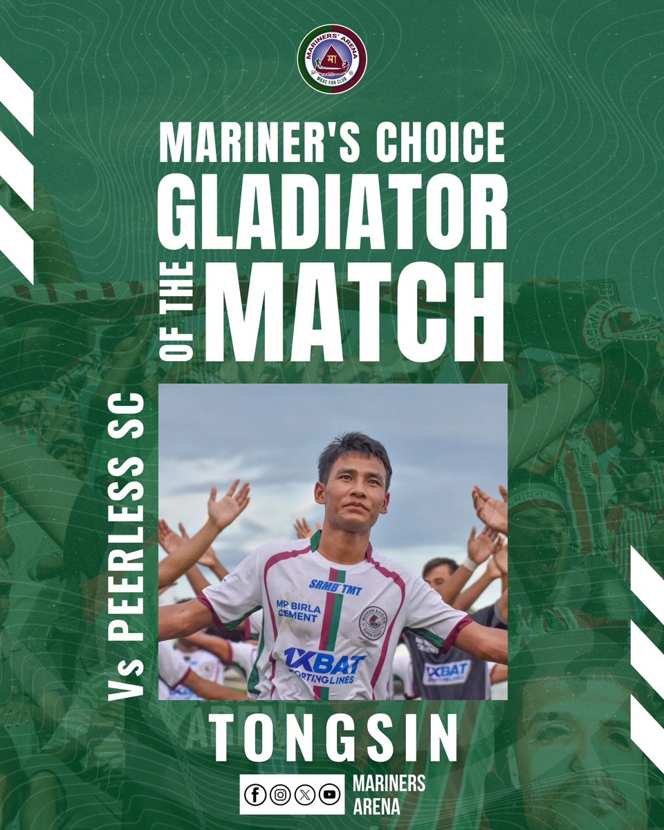 ArenaMariners's tweet photo. Thumsol Tongsin is our GLADIATOR OF THE MATCH against Peerless SC. His thunderous strike made the only difference and get our first W in this #CFL. 🙌🏻🙂↕️
@mohunbagansg @IFABengal
#calcuttafootballleague #kolkatafpotball #POTM #mohunbagansg #peerlesssc #marinersarena #joymohunbagan 💚❤️
