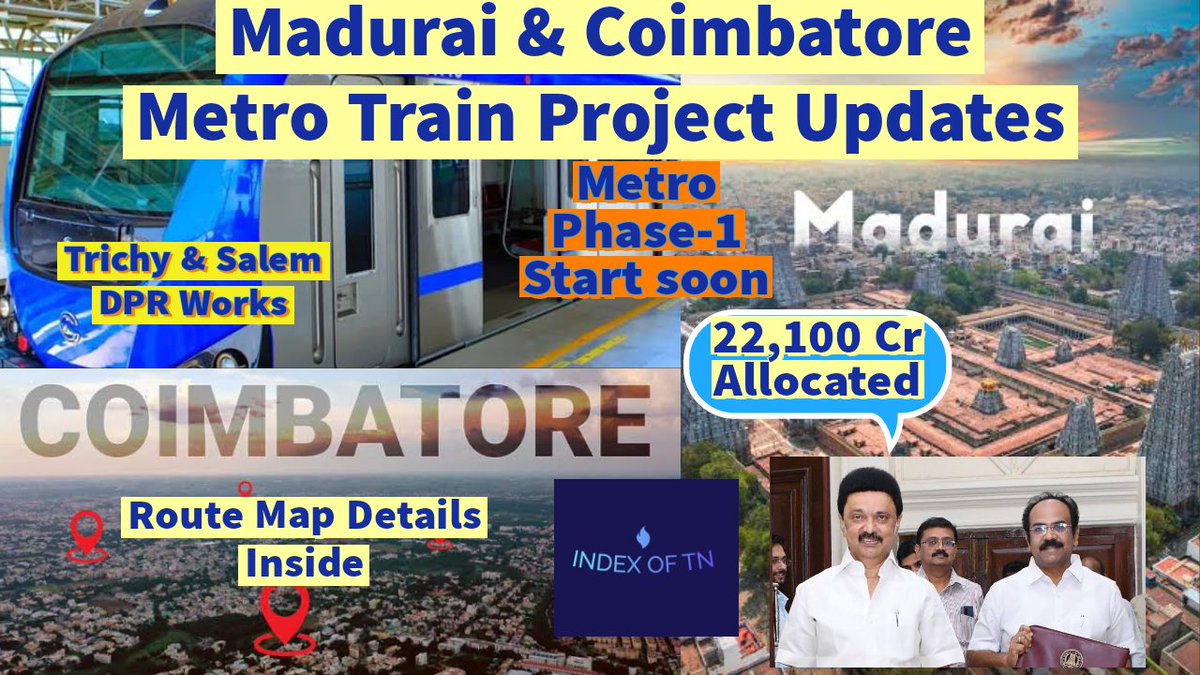 IndexofTN's tweet photo. #Madurai #Coimbatore Metro latest updates and route plan details #infra @cbdhage 
@cinemascopetaml @FaceofMdu @MeghUpdates 
@UpdatesMadurai  👇👇

https://t.co/3pPi55mm39 https://t.co/hPFDRIbW8o