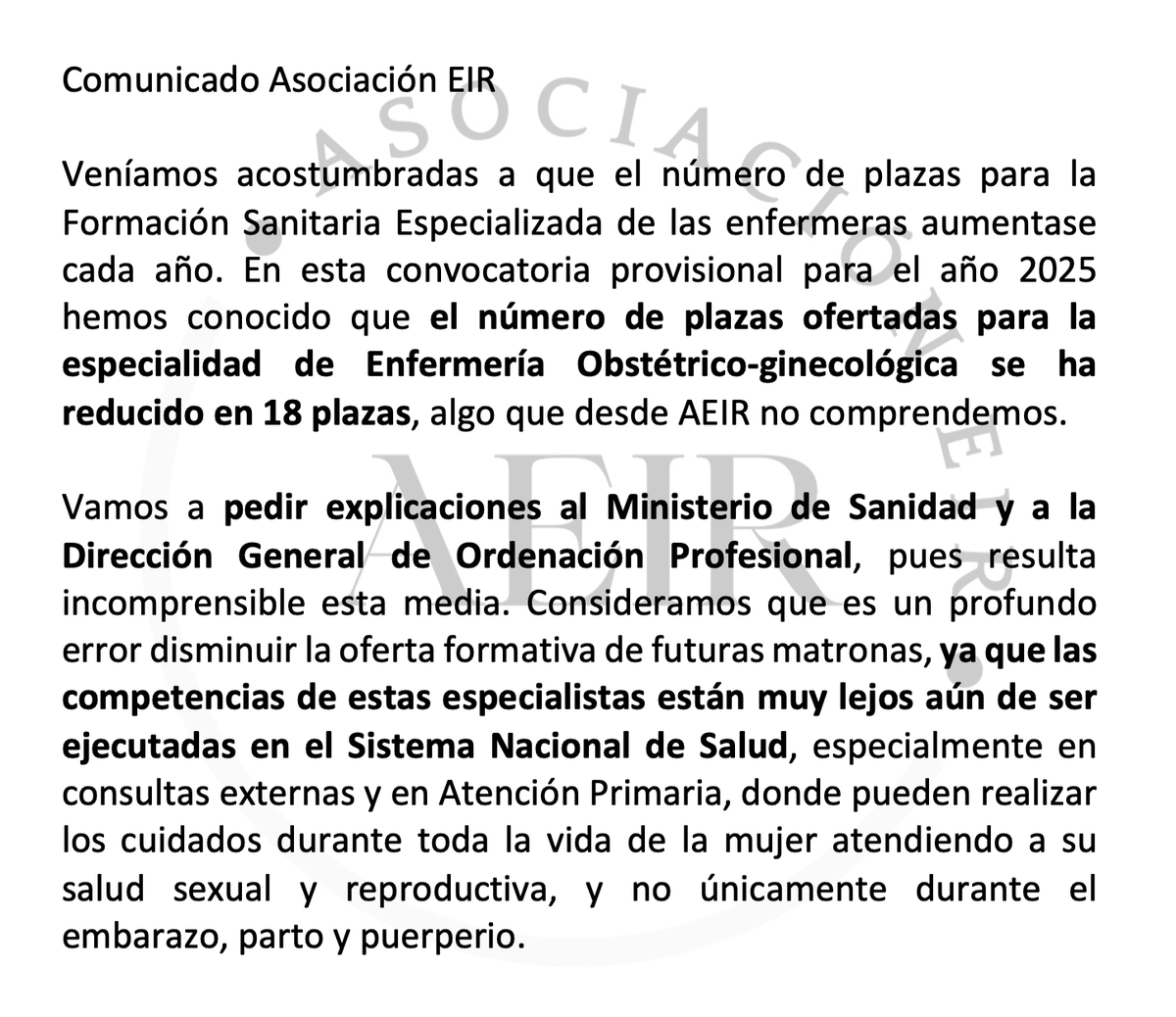 Asociaciontz's tweet photo. 🔴 Comunicado de AEIR sobre el recorte en la oferta de plazas para formar #matronas. https://t.co/ZA7BxSyoNL