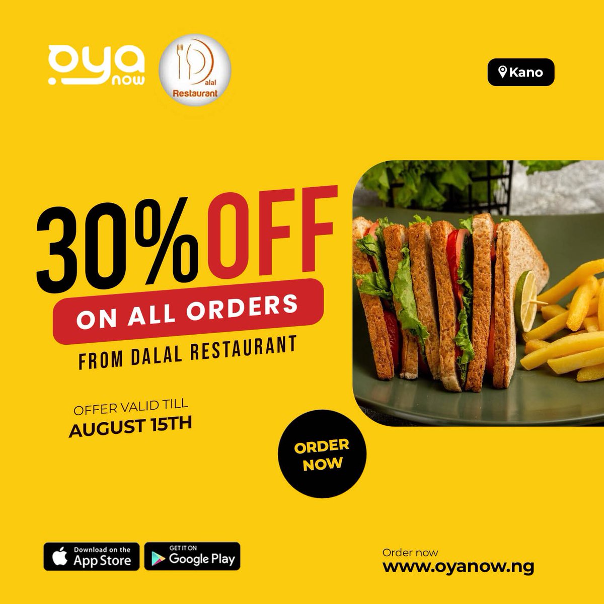 Oyanowng's tweet photo. Enjoy up to 40% off on ALL orders from @yakass &amp; dalal restaurant. Don’t miss out on this deal, Place an order on the OyaNow app or webap at https://t.co/uH4lqLSqlC.
.

 #freedelivery Kano Protest kuda Arrest Kelly dangote Reno Beads Movie soundman EP #Accessreferandwin Ayo Maff https://t.co/HPnR5oSPi7