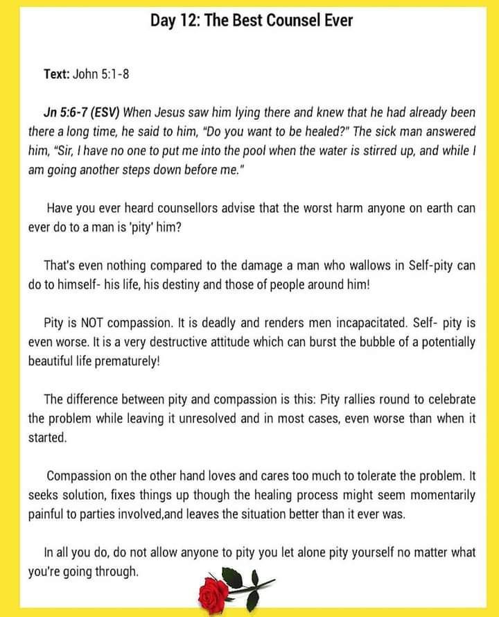 EACHDAYONLINE's tweet photo. Pity Is NOT Compassion. Say no to (self) pity. Enjoy this epic #throwback to an excerpt from the scripts of Getting Your Groove Back, our Devotional Guide. 

#eachdayonline #devotional #excerpt #wordfortoday #wordinseason #selfpity #pity #notopit #wordtherapy #compassion https://t.co/q4JnqVz8TL