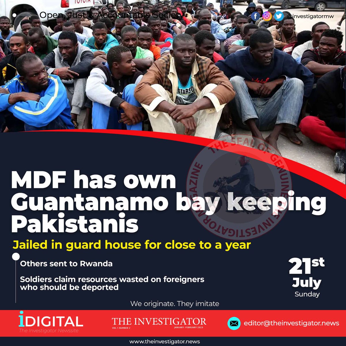 Investigatormw's tweet photo. Malawi Defence Force has own Guantanamo bay keeping Pakistanis for close to 1 year

Tomorrow make a date with us as we tell more about this matter https://t.co/WeGpiF2iQs