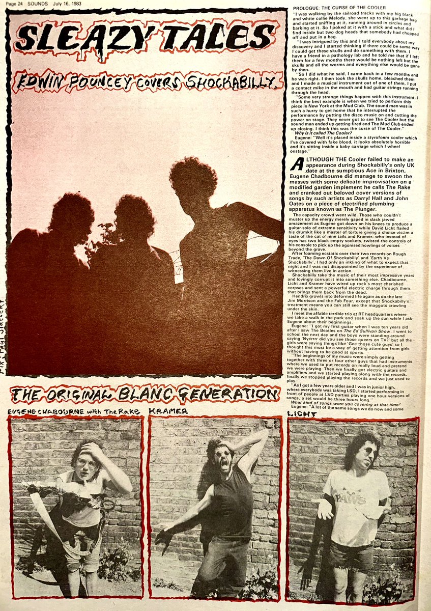 ZoundsAbound's tweet photo. Edwin Pouncey provides a great feature on the unique New York band #Shockabilly

‘Shockabilly take the music of their most impressive years and lovingly corrupt it into something else.’

Sounds Jul 16th 1983 https://t.co/vvFB6vUHLa