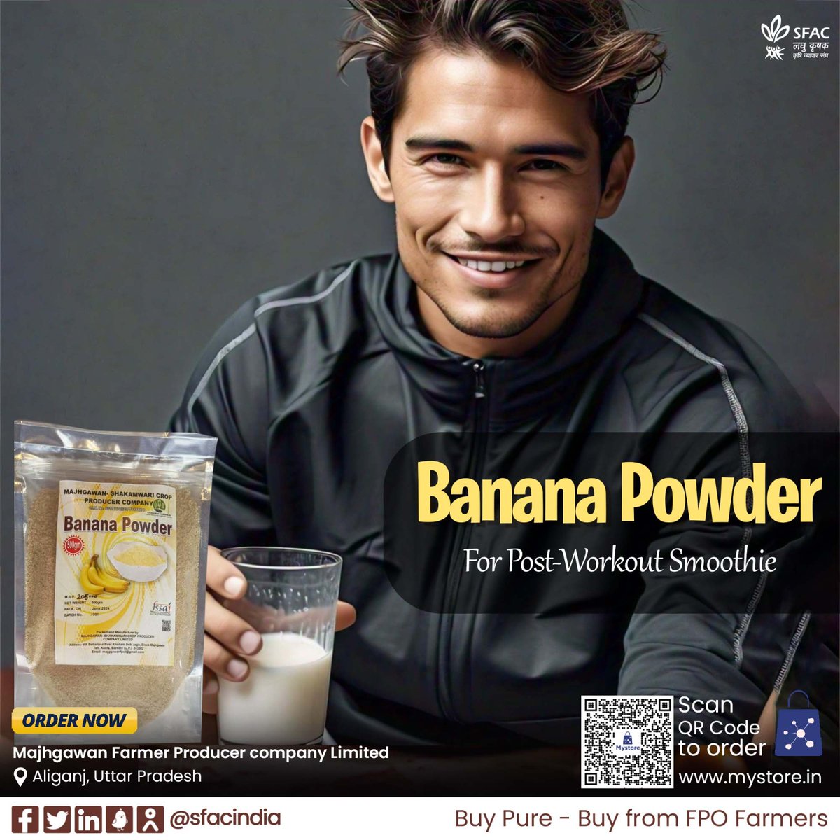 sfacindia's tweet image. Banana powder smoothie is the best post-workout drink. And the best banana powder is prepared by banana producer FPO😇

So order now👇
mystore.in/en/product/ban…

Stay fit🔥

#VocalForLocal #healthychoices #healthydrinking #healthyhabits #Pure #lovefordrink #bananapowder #stayfit