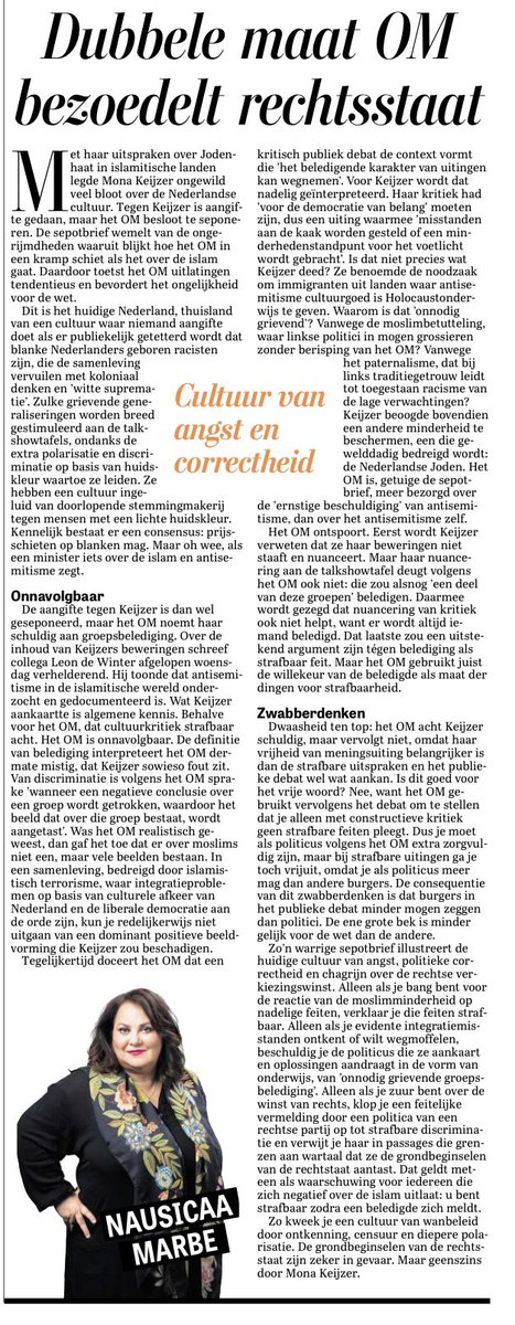 Spijker op z’n kop column van <a href="/nausicaamarbe/">Nausicaa Marbe 🇺🇦🇩🇰🇬🇱</a> hoe het zure linkse OM antisemitisme minder belangrijk acht dan het feitelijke verhaal van <a href="/MonaKeijzer/">Mona Keijzer</a> waar het broeit en met een oplossing komt. Zo willen linkse deugers toch hun stempel drukken en blijven wegkijken #angst <a href="/telegraaf/">De Telegraaf</a>