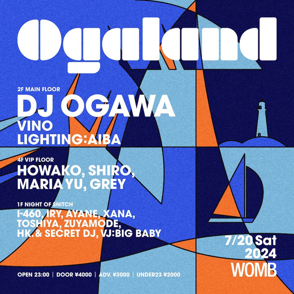TONIGHT: PROGRESSIVE HOUSE
Half-price door tickets for under 23s

On 2F, <a href="/djogawa/">DJ OGAWA</a> plays a long set, with Vino starting with a progressive house journey. 4F features Howako, Shiro and more, while Night Of Snitch energizes 1F with a psychedelic experience.
🎟womb.co.jp/event/2024/07/…