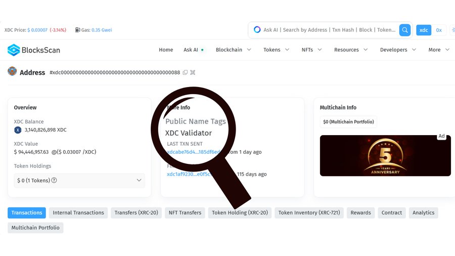Mittss__'s tweet photo. ๐จ New Logo & Feature! ๐ Check out the updated XDCScan logo and our new Public Name Tags on BlocksScan ๐ for Contract and Deployer Addresses! Examples: "XDC Validator", "XSwap NFT-V1". #XDCScan #BlocksScan
Learn more : https://t.co/7zVUV8xvI4
#WeAreXDC https://t.co/CWiTqM3HZX