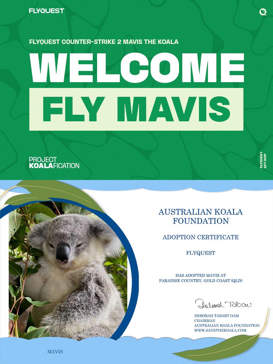 Welcome FlyQuest Mavis! 🐨

Thanks to everyone's participation in Project KOALAfication, we are proud to adopt our first furry friend and make a donation towards koala conservation efforts.

#Timetofly