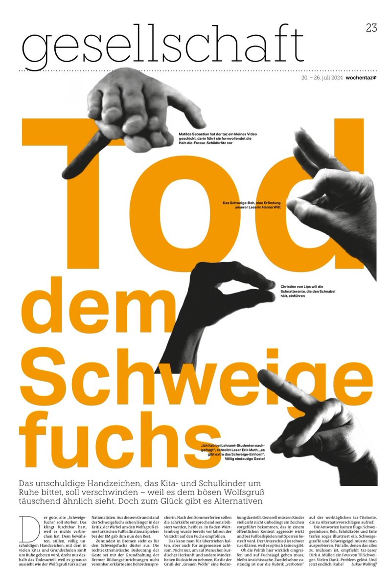 Für alle Freunde von verboten: Alternativen zum #Schweigefuchs, vorgeschlagen von verboten-LeserInnen <a href="/wochentaz/">wochentaz</a> <a href="/tazgezwitscher/">taz</a>