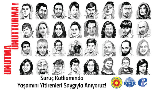 Çocukların düşlerini gerçekleştirmek ve yakılan, yıkılan bir kenti inşa etmek için yola çıkan 33 gencimiz, 9 yıl önce bugün IŞID tarafından Suruç'ta katledildi. 33 canımızı unutmayacak, onların yaşadıkları bizlerin ve insanlığın kalbinde hiç kapanmayacak bir yara olarak