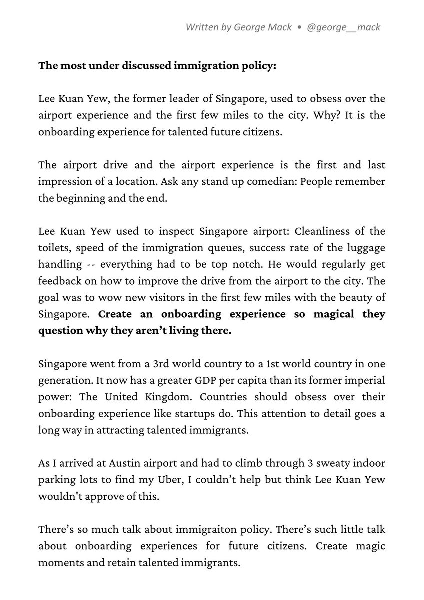 fdgarza's tweet photo. Lee Kuan Yew transformed Singapore by perfecting the airport experience, making it a first-world nation. Nations should create magical arrivals to attract top talent. #austin https://t.co/yUZfvqSVAN