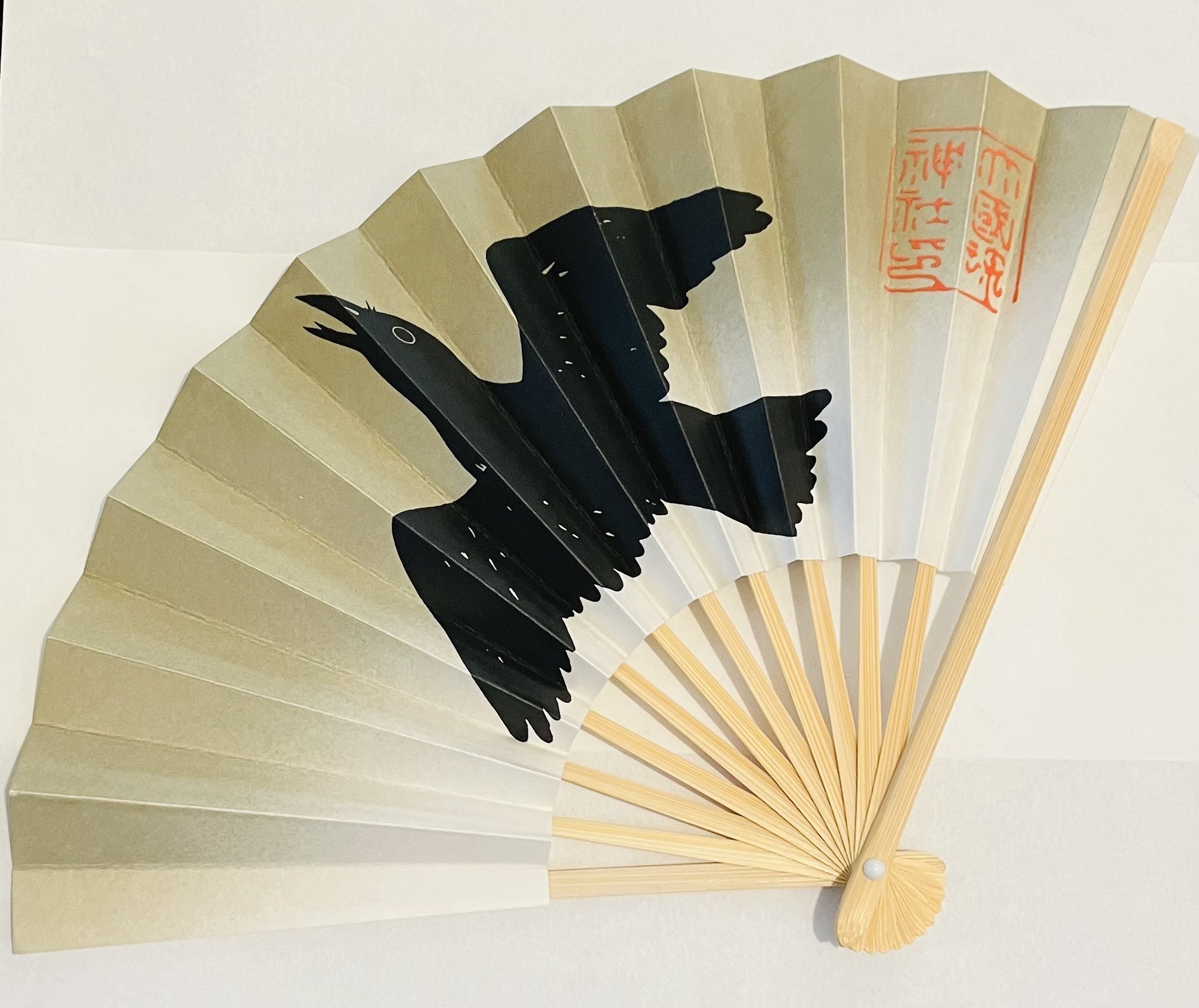 Miyawaki製 黒の木製扇子 ケース付き