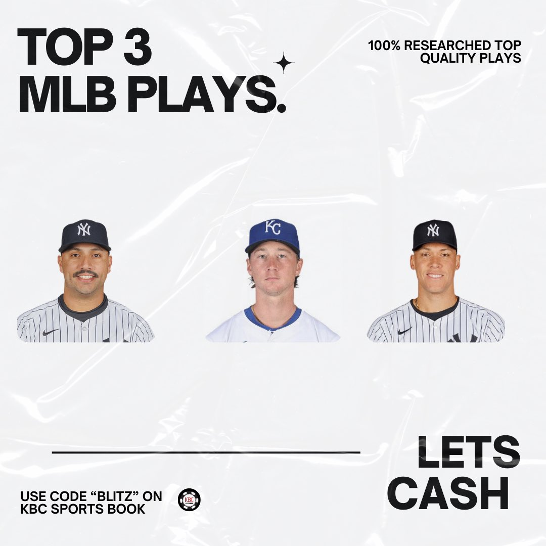 Aurora_DFS's tweet photo. BEST MLB PLAYER PROPS ⚾️⚡️
Nestor Cortes “U” 17.5 Outs
(-120 MGM)
Brady Singer “O” 0.5 Wins
(+150 MGM)
Aaron Judge “O” 1.5 HHR
(+110 MGM)
If we cash, $40 to someone who likes. ❤️👀
@KbcSportsbook
#Baseeball #Giveaway #PrizePicks #GamblingX #GamblingTwiiter #MLB https://t.co/Cn0BowoDwW